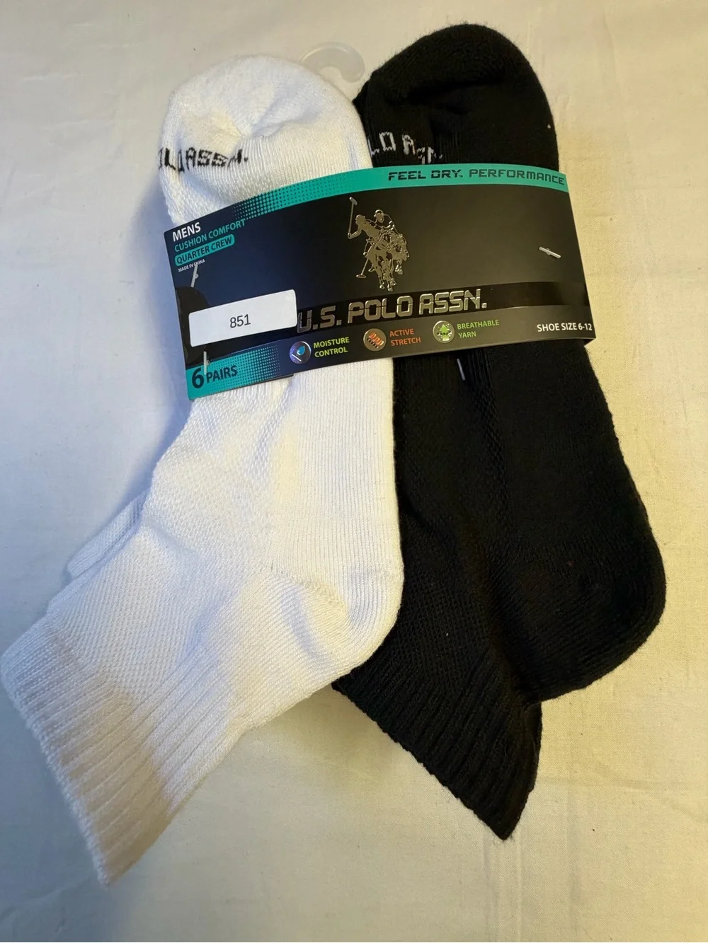 U.S. Polo Assn. Men's Quarter Crew Socks - Black & White - 6 Pack